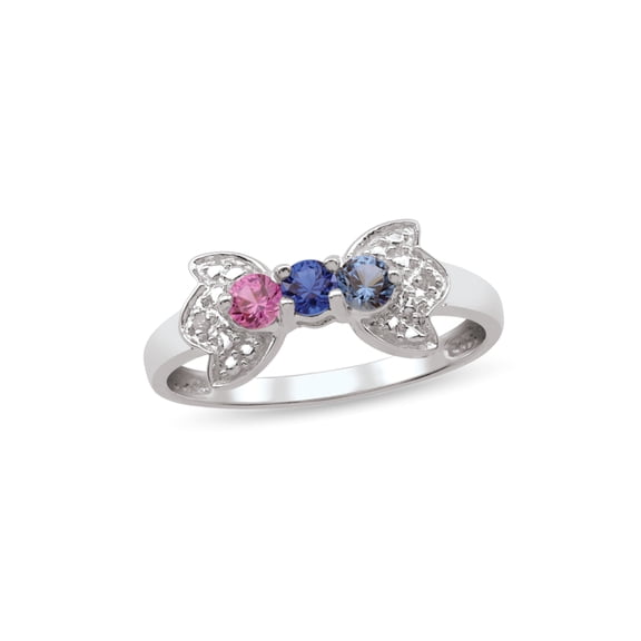 Personalized Bow Design Birthstone Ring in Sterling Silver with Diamond Accents by Jewlster
