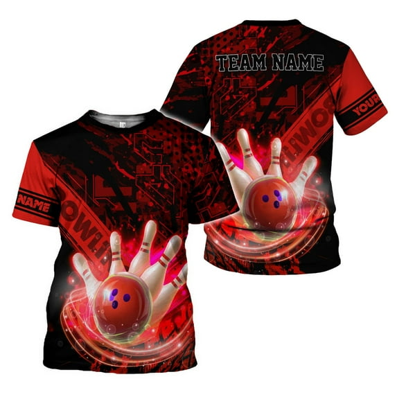Personalized Bowling 3D Shirt for Men Women, Custom Name and Team Name Bowler Gift shirt, 3D All Over Printed Shirt (Red, S)