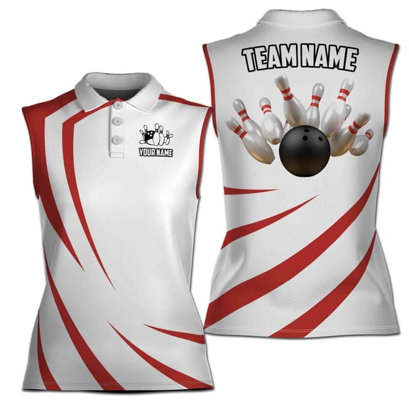 Personalized Bowling Apparel Red And White Women Sleeveless Polo XS-4XL