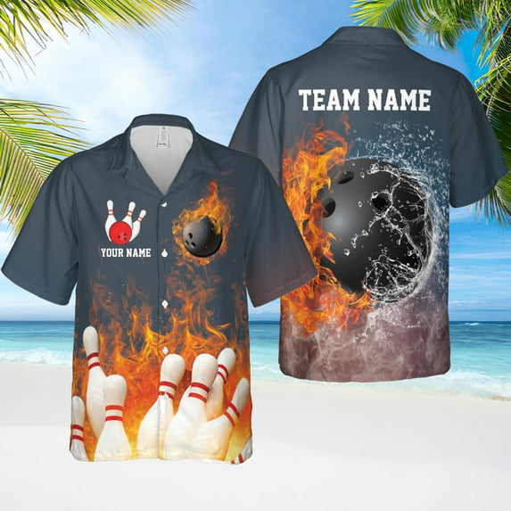 Personalized Bowling Hawaiian Shirt For Men Women, Fire Bowling Hawaii Aloha Shirt, Bowling Lovers Gift