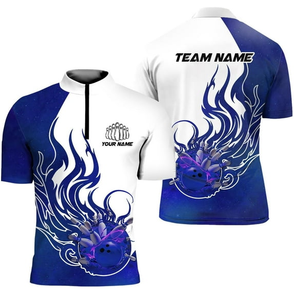 Personalized Bowling Jersey 3D, Bowling Shirts for Team, Bowling Shirt Unisex for Men Women, Bowling Polo Shirts (Blue, M)