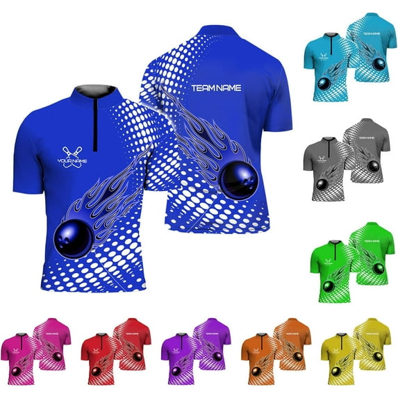 Personalized Bowling Jersey 3D, Bowling Shirts for Team, Bowling Shirt Unisex for Men Women, Bowling Polo Shirts (Blue, XL)