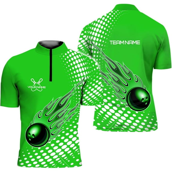 Personalized Bowling Jersey 3D, Bowling Shirts for Team, Bowling Shirt Unisex for Men Women, Bowling Polo Shirts (Green, 5XL)