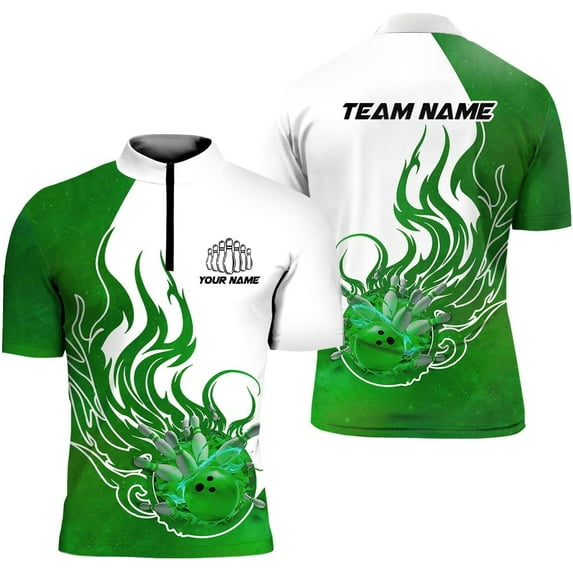 Personalized Bowling Jersey 3D, Bowling Shirts for Team, Bowling Shirt Unisex for Men Women, Bowling Polo Shirts (Green, XL)