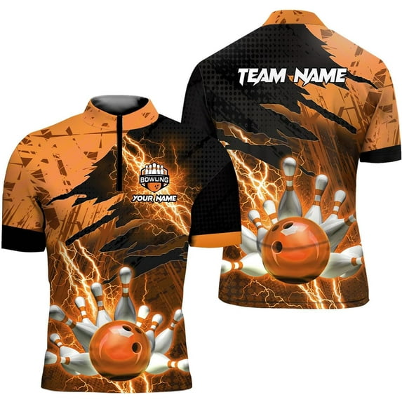 Personalized Bowling Jersey 3D, Bowling Shirts for Team, Bowling Shirt Unisex for Men Women, Bowling Polo Shirts (Orange, L)