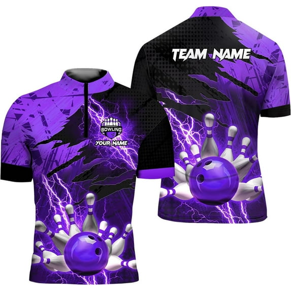 Personalized Bowling Jersey 3D, Bowling Shirts for Team, Bowling Shirt Unisex for Men Women, Bowling Polo Shirts (Purple, 2XL)