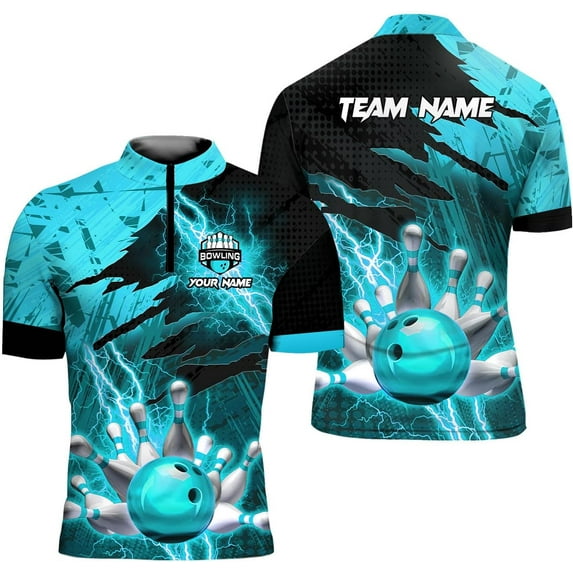 Personalized Bowling Jersey 3D, Bowling Shirts for Team, Bowling Shirt Unisex for Men Women, Bowling Polo Shirts (Teal, L)