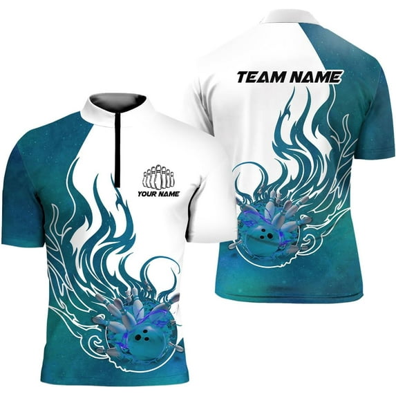 Personalized Bowling Jersey 3D, Bowling Shirts for Team, Bowling Shirt Unisex for Men Women, Bowling Polo Shirts (Teal, S)
