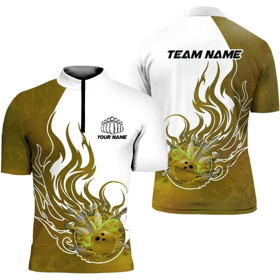 Personalized Bowling Jersey 3D, Bowling Shirts for Team, Bowling Shirt Unisex for Men Women, Bowling Polo Shirts (Yellow, 3XL)