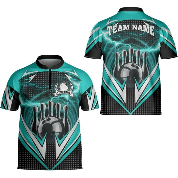 Personalized Bowling Jersey 3D, Bowling Shirts for Team, Bowling Shirt Unisex for Men Women, Bowling Shirts for Men (Cyan, 4XL)