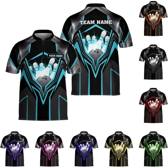 Personalized Bowling Jersey 3D, Bowling Shirts for Team, Bowling Shirt Unisex for Men Women, Bowling Shirts for Men (Cyan, S)