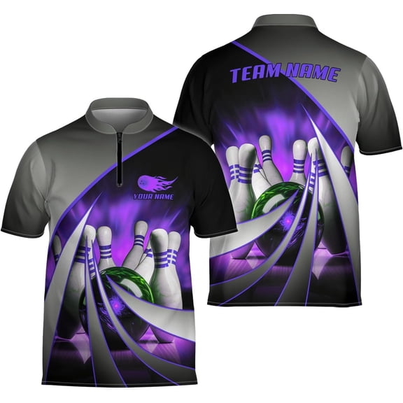 Personalized Bowling Jersey 3D, Bowling Shirts for Team, Bowling Shirt Unisex for Men Women, Bowling Shirts for Men (Purple, S)
