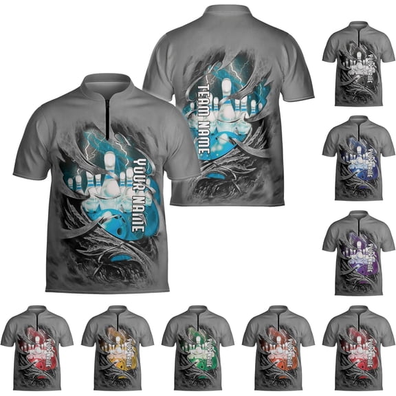 Personalized Bowling Jersey 3D Custom Bowling Shirts for Team Bowling Shirt Unisex for Men Women Bowling Jerseys 3D (Cyan, 3XL)