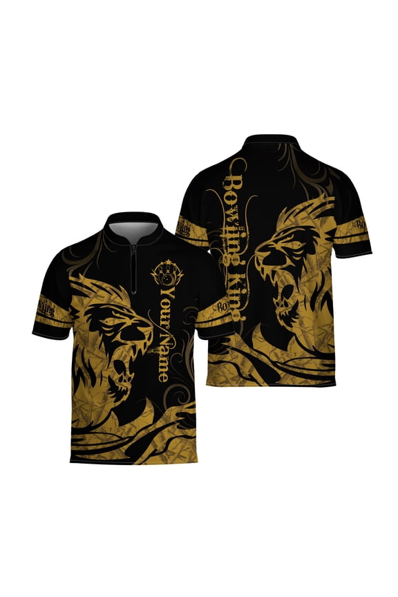 Personalized Bowling Jersey Blue Lion Bowling Shirt for Team 1/4 Zipper