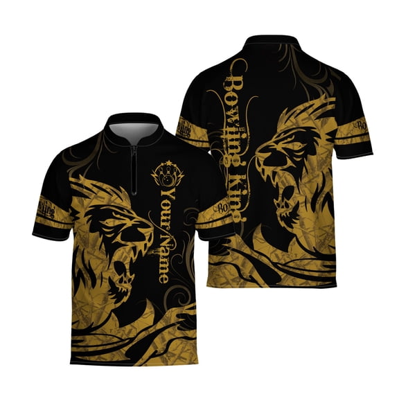 Personalized Bowling Jersey Blue Lion Bowling Shirt for Team 1/4 Zipper