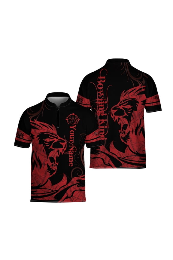 Personalized Bowling Jersey Red Lion Bowling Shirt for Team 1/4 Zipper