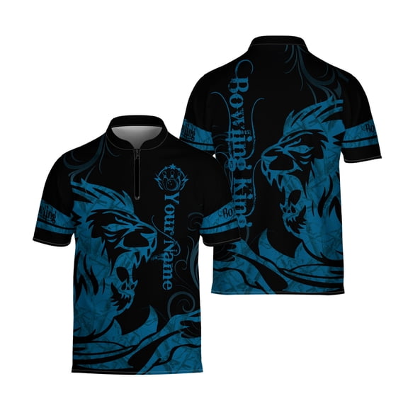 Personalized Bowling Jersey Blue Lion Bowling Shirt for Team 1/4 Zipper