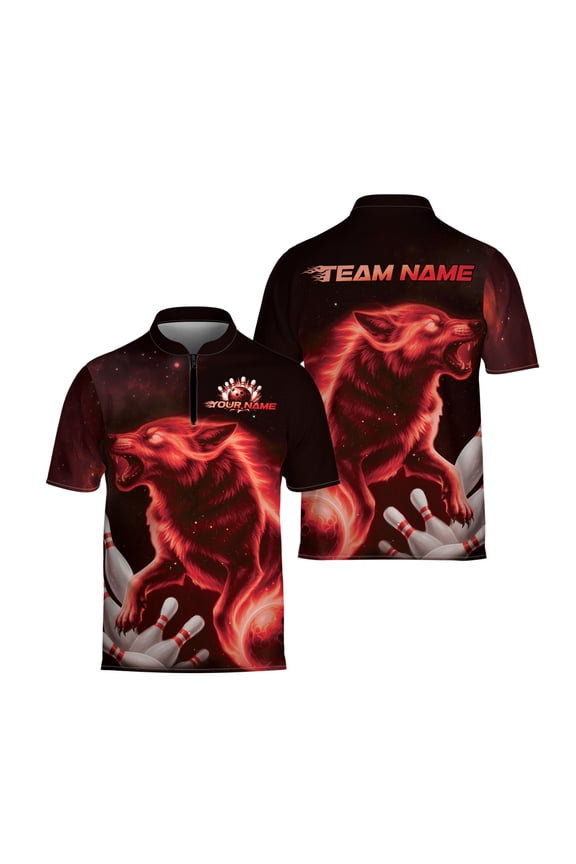 Personalized Bowling Jersey Blue Wolf Bowling Shirt for Team 1/4 Zipper