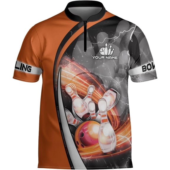 Personalized Bowling Jersey Gift 3D Custom Bowling Shirts for Team Name Bowl Bowler Shirt Unisex Cool Men Women (Orange, 2XL)
