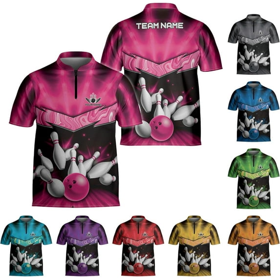 Personalized Bowling Jersey Gift 3D Custom Bowling Shirts for Team Name Bowl Bowler Shirt Unisex Cool Men Women (Pink, S)
