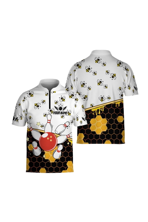 Personalized Bowling Jersey Honey Bee Bowling Shirt for Team 1/4 Zipper