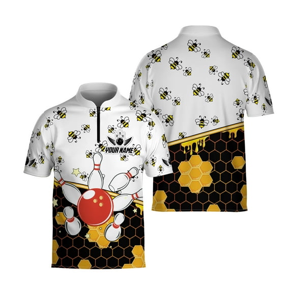 Personalized Bowling Jersey Honey Bee Bowling Shirt for Team 1/4 Zipper