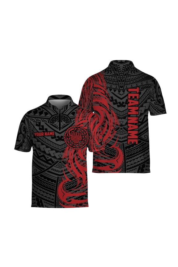 Personalized Bowling Jersey Red Tribal Bowling Shirt for Team 1/4 Zipper