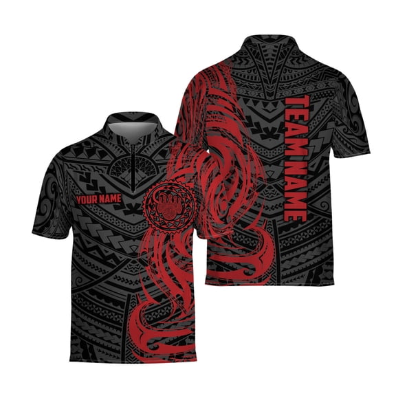 Personalized Bowling Jersey Red Tribal Bowling Shirt for Team 1/4 Zipper