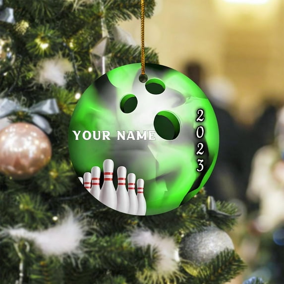 Personalized Bowling Ornament Gifts Sport Christmas Ornaments Bowling Player Gifts Bowling Team Gift Bowling Xmas (BL 2) - 3391 (Green)