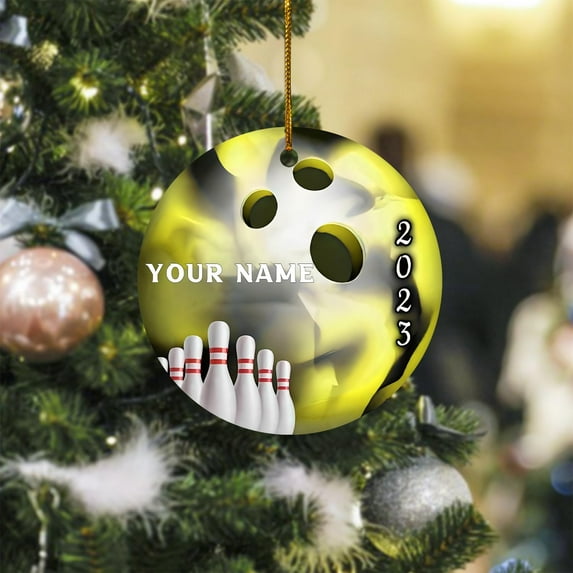 Personalized Bowling Ornament Gifts Sport Christmas Ornaments Bowling Player Gifts Bowling Team Gift Bowling Xmas (BL 2) - 3391 (Yellow)