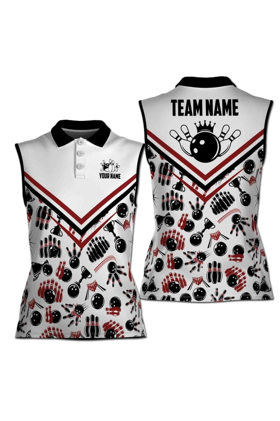 Personalized Bowling Player Bowling Strike Bowling Pattern Women Sleeveless Polo XS-4XL