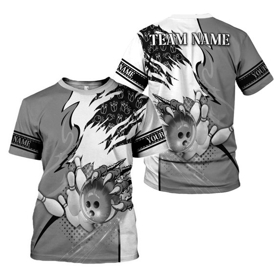 Personalized Bowling Shirt 3D, Custom Name Bowler Gift shirt, 3D All Over Printed Shirt for Men, Women (Grey, 4XL)