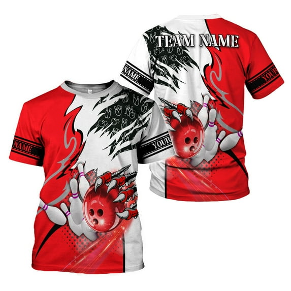 Personalized Bowling Shirt 3D, Custom Name Bowler Gift shirt, 3D All Over Printed Shirt for Men, Women (Red, S)