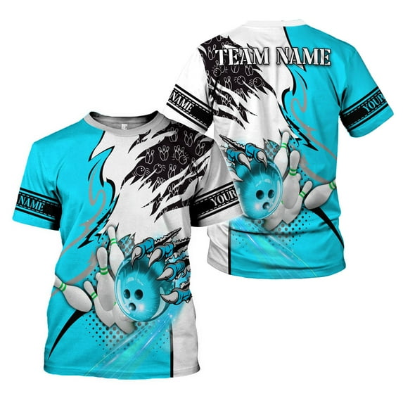 Personalized Bowling Shirt 3D, Custom Name Bowler Gift shirt, 3D All Over Printed Shirt for Men, Women (Teal, L)