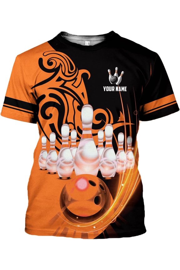 Personalized Bowling Shirt Custom Name Bowling Jersey Shirts Gift for Women & Men Womens Polo Team 3D Unisex Short Sleeve (Orange, M)