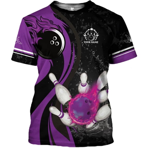 Personalized Bowling Shirt Custom Name Bowling Jersey Shirts Gift for Women & Men Womens Polo Team 3D Unisex Short Sleeve (Purple, 4XL)