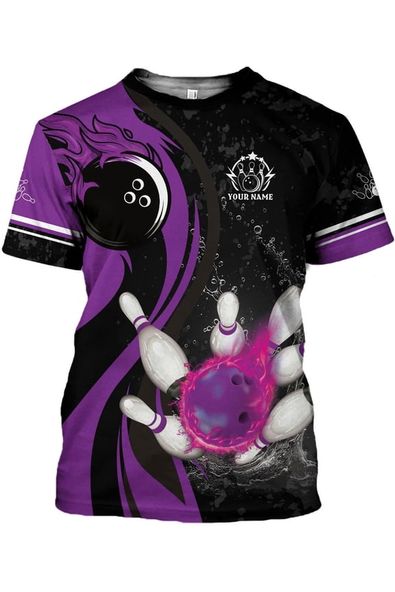 Personalized Bowling Shirt Custom Name Bowling Jersey Shirts Gift for Women & Men Womens Polo Team 3D Unisex Short Sleeve (Purple, L)