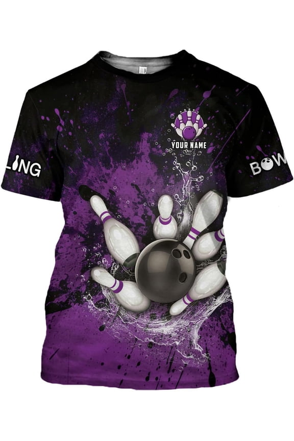 Personalized Bowling Shirt Custom Name Bowling Jersey Shirts Gift for Women & Men Womens Polo Team 3D Unisex Short Sleeve (Purple, S)