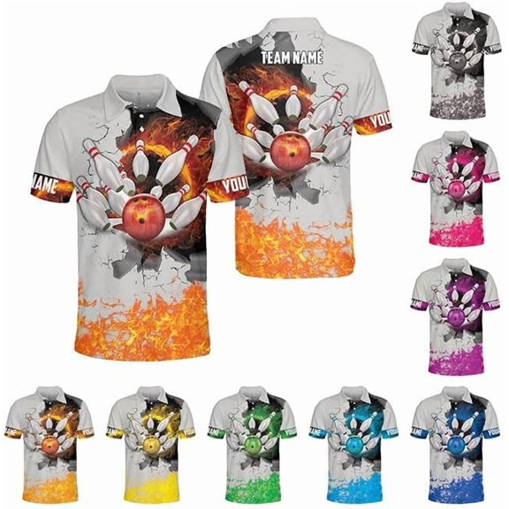 Personalized Bowling Shirts for Men, Men's Bowling Polo Shirts Short Sleeve, Bowling Team Shirts for Men and Women (Orange, S)