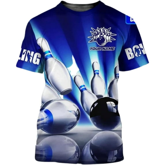 Personalized Bowling Shirts for Men and Women 3D, Bowling Shirts with Name, Custom Bowling Shirts Gift for Bowling Lover2 (Blue, 3XL)