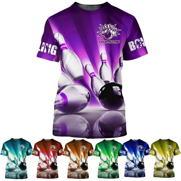 Personalized Bowling Shirts for Men and Women 3D, Bowling Shirts with Name, Custom Bowling Shirts Gift for Bowling Lover2 (Purple, S)