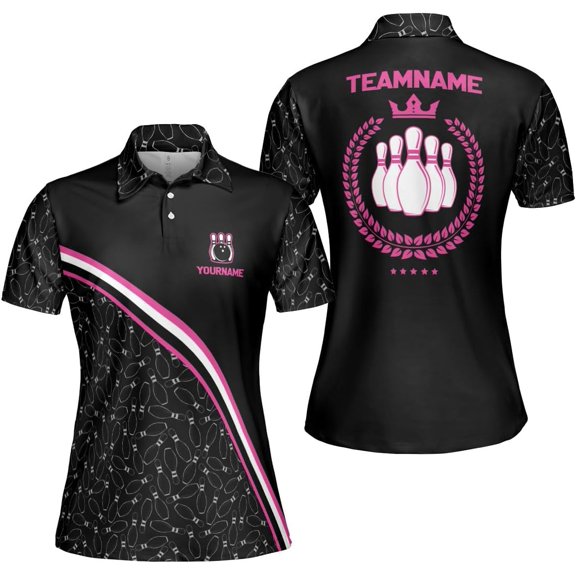Personalized Bowling Shirts for Women, Custom Name Women Bowling Jersey, Ladies Bowling Polo Shirt for Team (L)