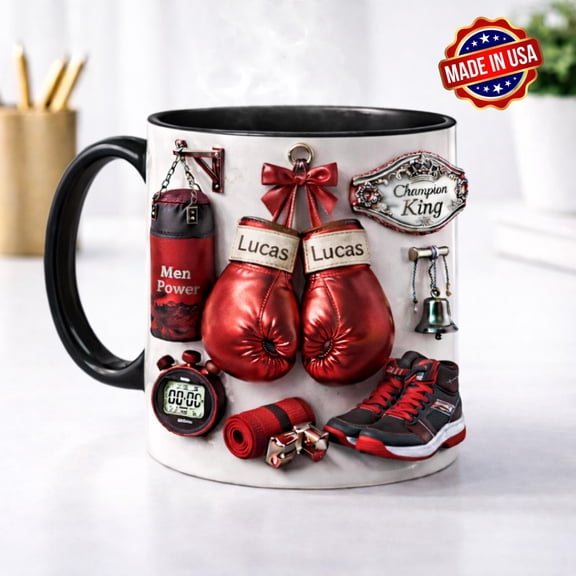 Personalized Boxing Mug – Custom Name Champion King Coffee Cup, Dad Fitness Gift