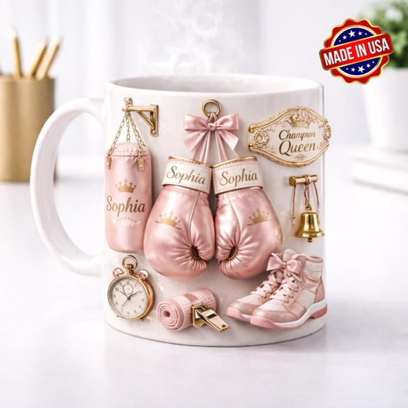 Personalized Boxing Mug – Custom Name Champion Queen Coffee Cup