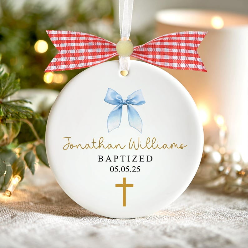 Personalized Boy Baptism Ornament – Custom Christening Keepsake, Baptized Decoration, First Communion Gift & Religious Keepsake for Boys