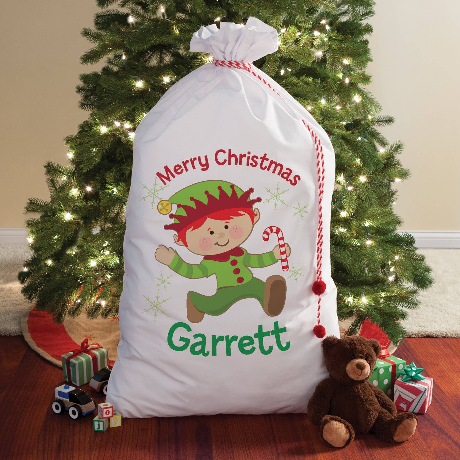 Personalized Boy Elf Santa Sack, 2 Sizes To Choose From