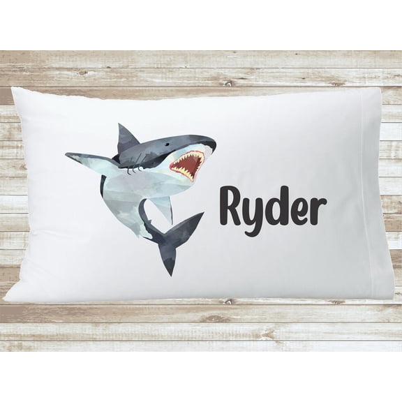 Personalized Boys Shark Pillowcase, Boys Custom Name Pillow, Kids Birthday and Newborn Babyshower