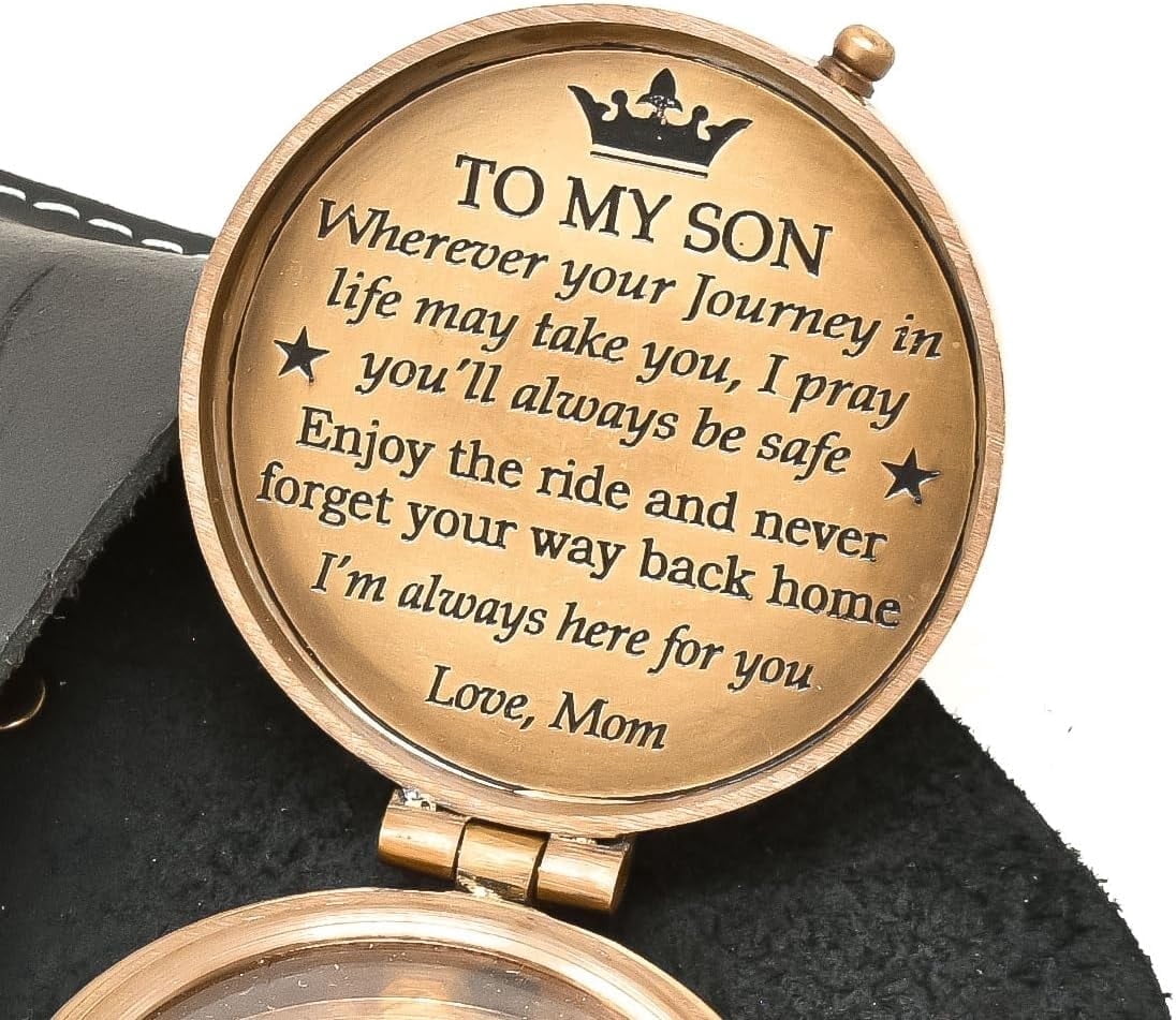 Personalized Brass Compass with Engraved Leather Case – Inspirational Scripture Quote, Functional Direction Compass, Ideal Graduation & Birthday Gift for Son