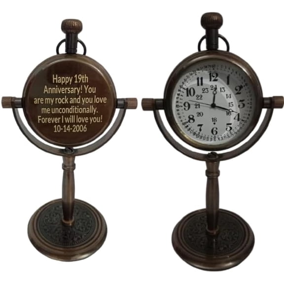 Personalized Brass Desk Clock | Engraved Customizable Bronze Luxury Office Decor, Traditional Engraved Gift for Men & Women, Gift for Couples, Wedding Gift for Spouse