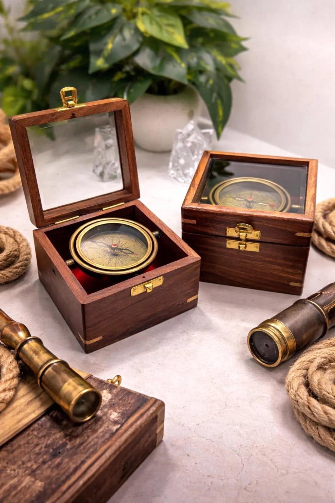 Personalized Brass Gimbal Compass with Wooden Box, 3 Inch Nautical Compass Gift for Him, Anniversary Gift, Maritime Decor, Birthday gift